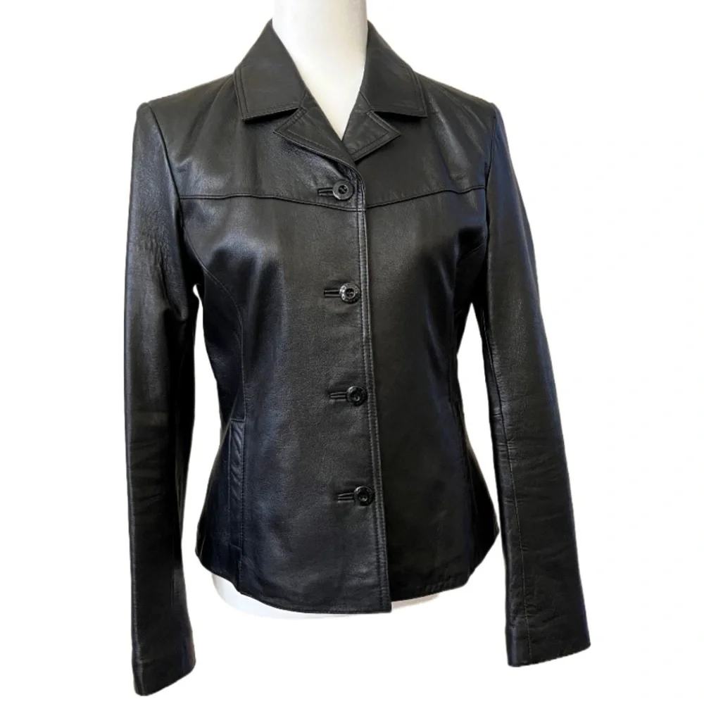 Wilsons Maxima - Genuine Black Leather Vintage 90’s Blazer - Size Medium - Picture 1 of 14